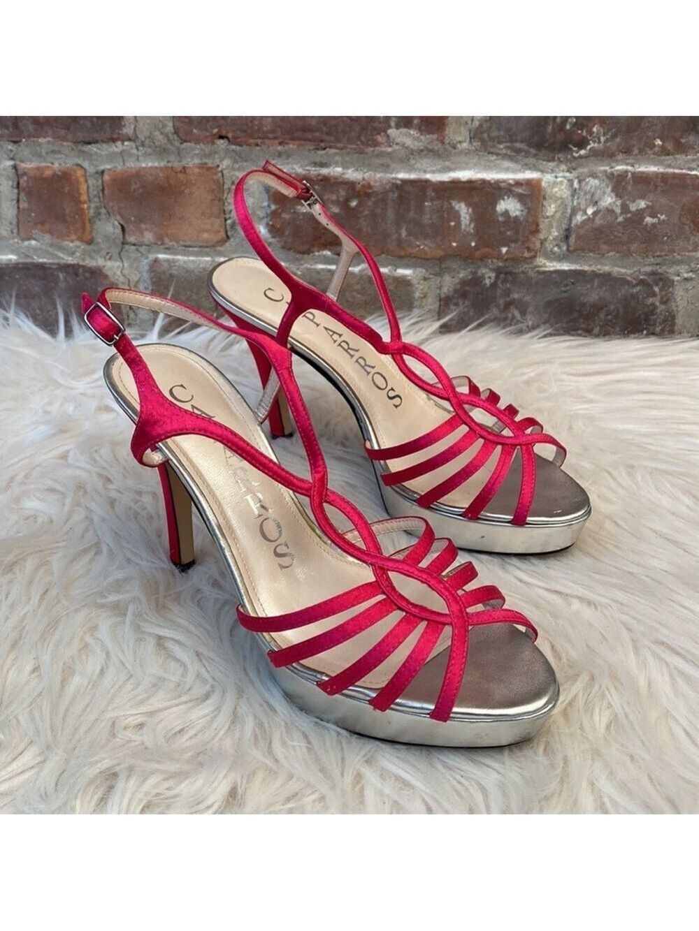 Caparros Hot Pink Satin Platform Heels, Size 8.5B